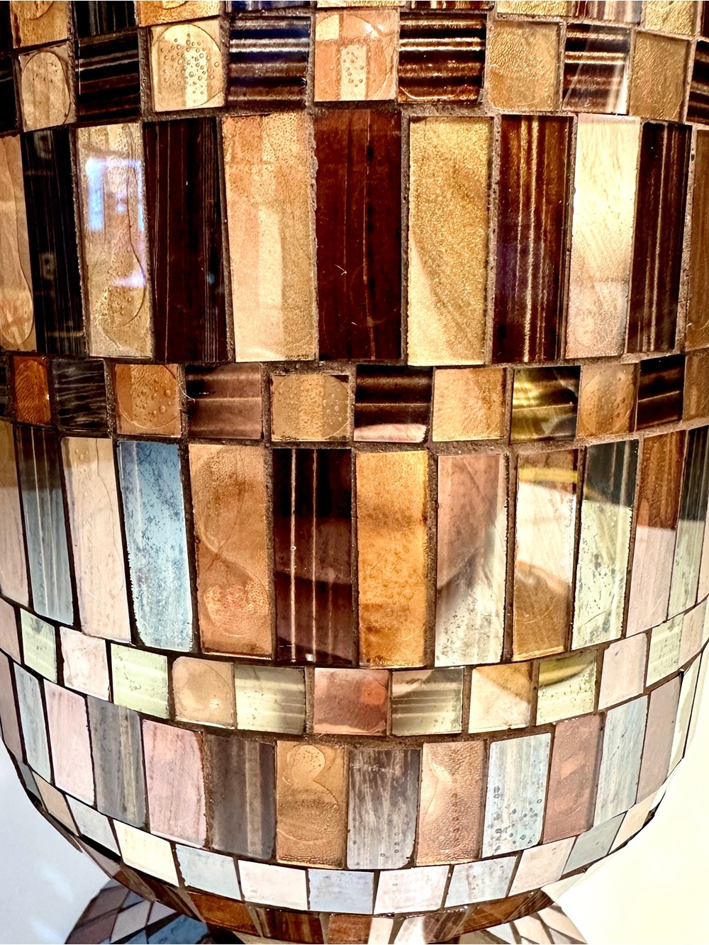 11” Decorative Stained Glass Mosaic Hurricane Vase - Picture 2 of 11